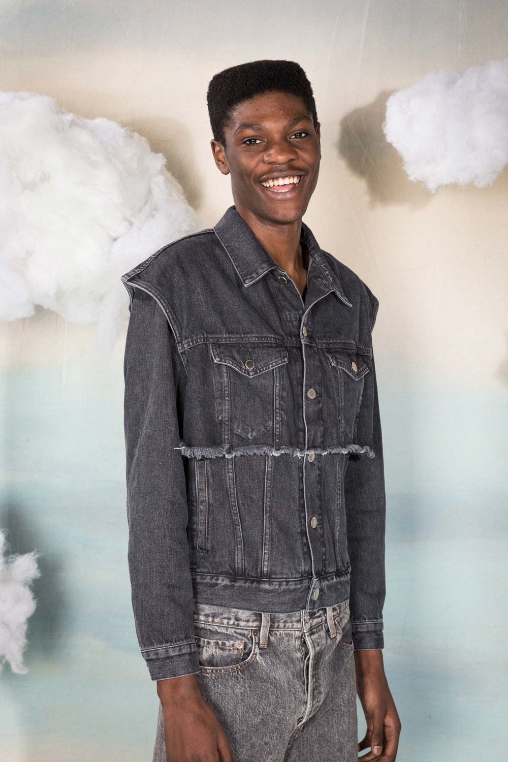 Browns Fashion 2018 Class of SS18 - Tommy is wearing jacket by JOHN LAWRENCE SULLIVAN, jeans by BALENCIAGA