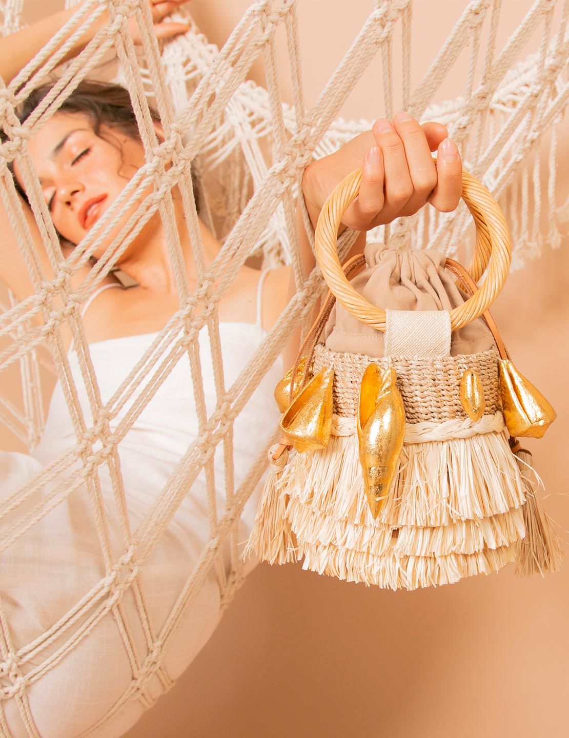 Aranaz Beige Nona Raffia Bucket Bag