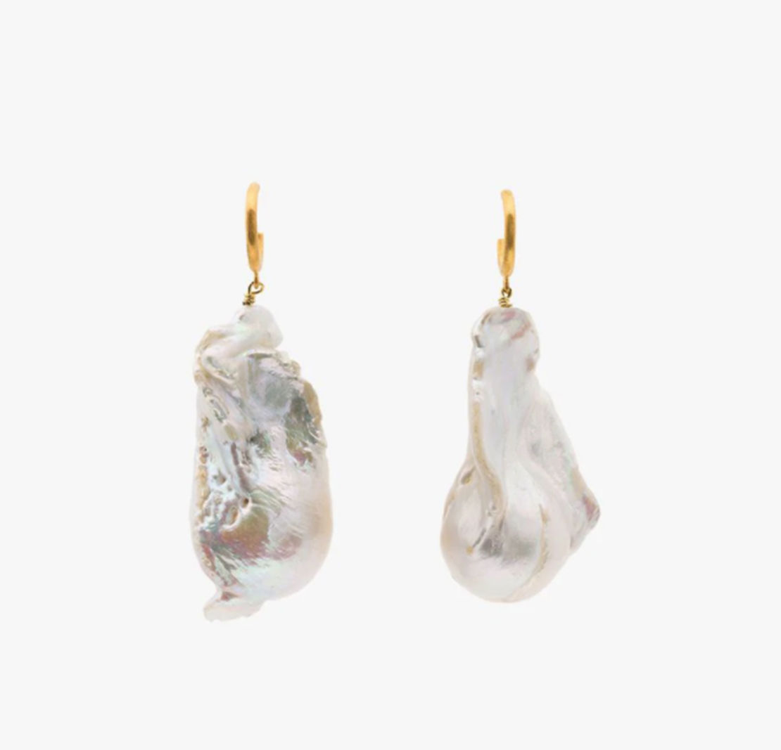 Anni Lu Gold Plated Silver Baroque Pearl Hoop Earrings