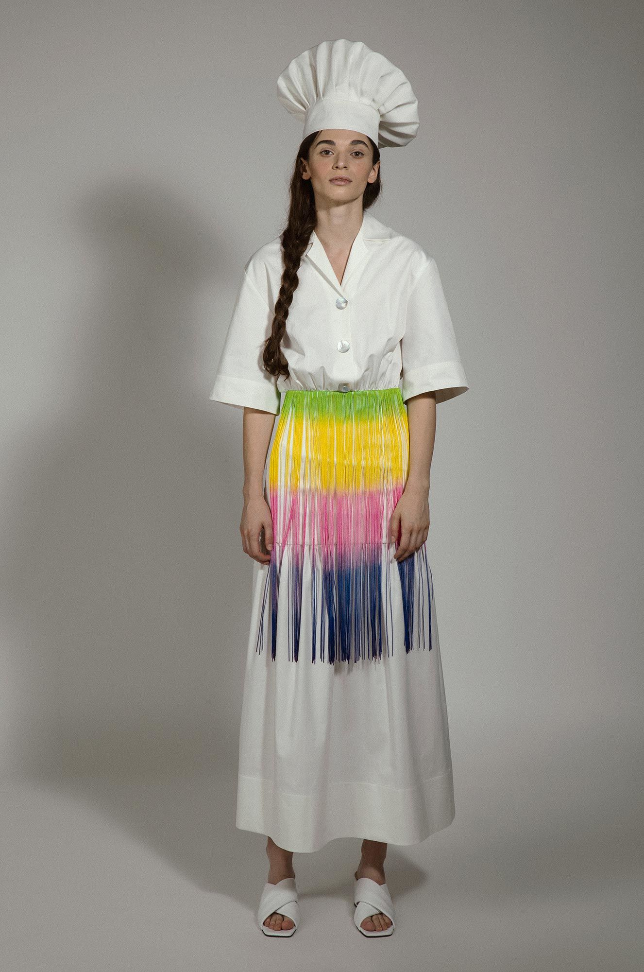 George Keburia Fringed Shirt Midi Dress
