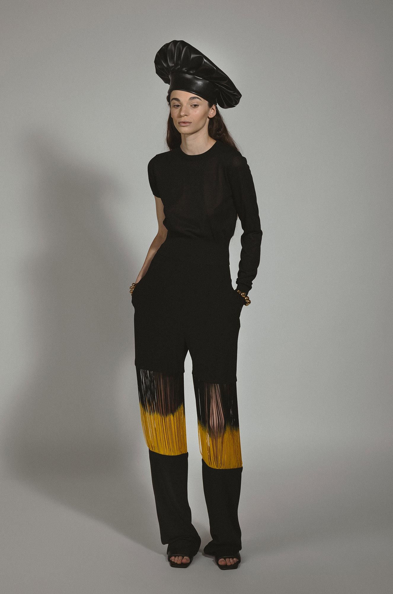 George Keburia High Waisted Fringe Insert Straight Leg Trousers