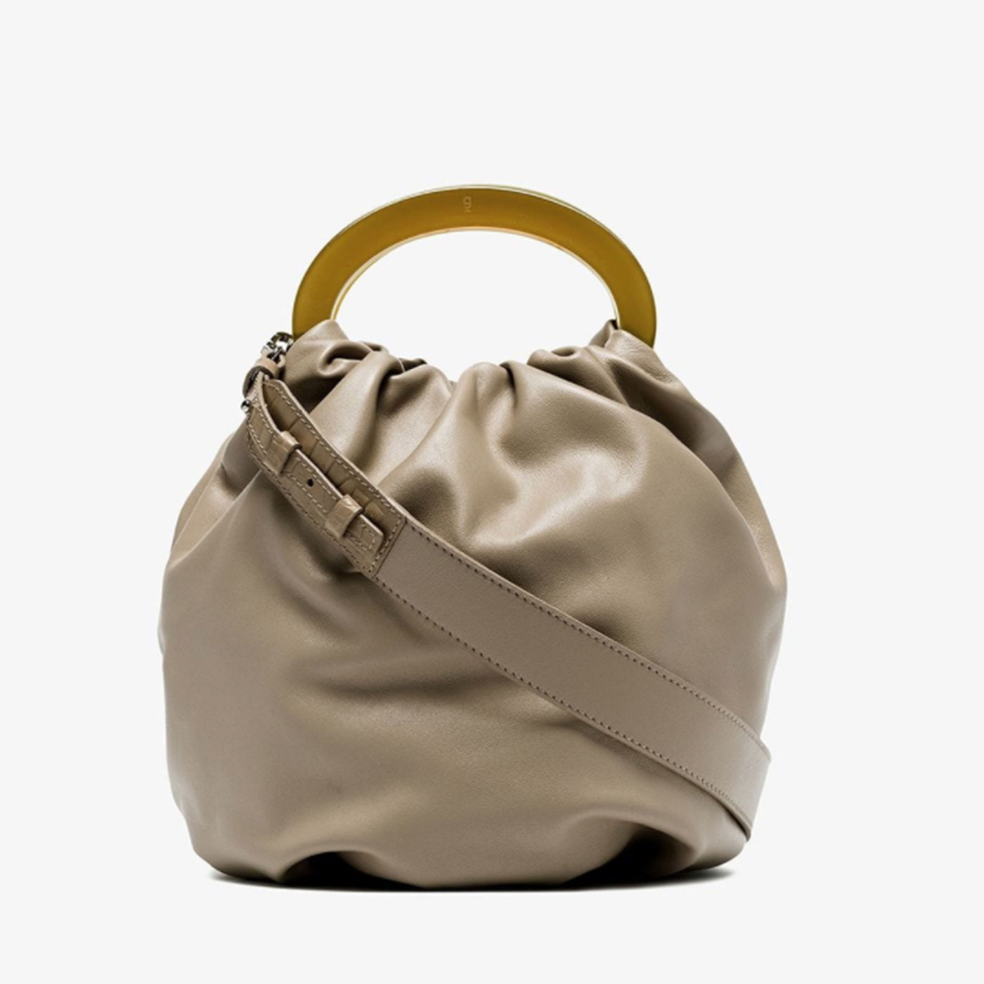 Gu_De Beige Posy Drawstring Leather Bag