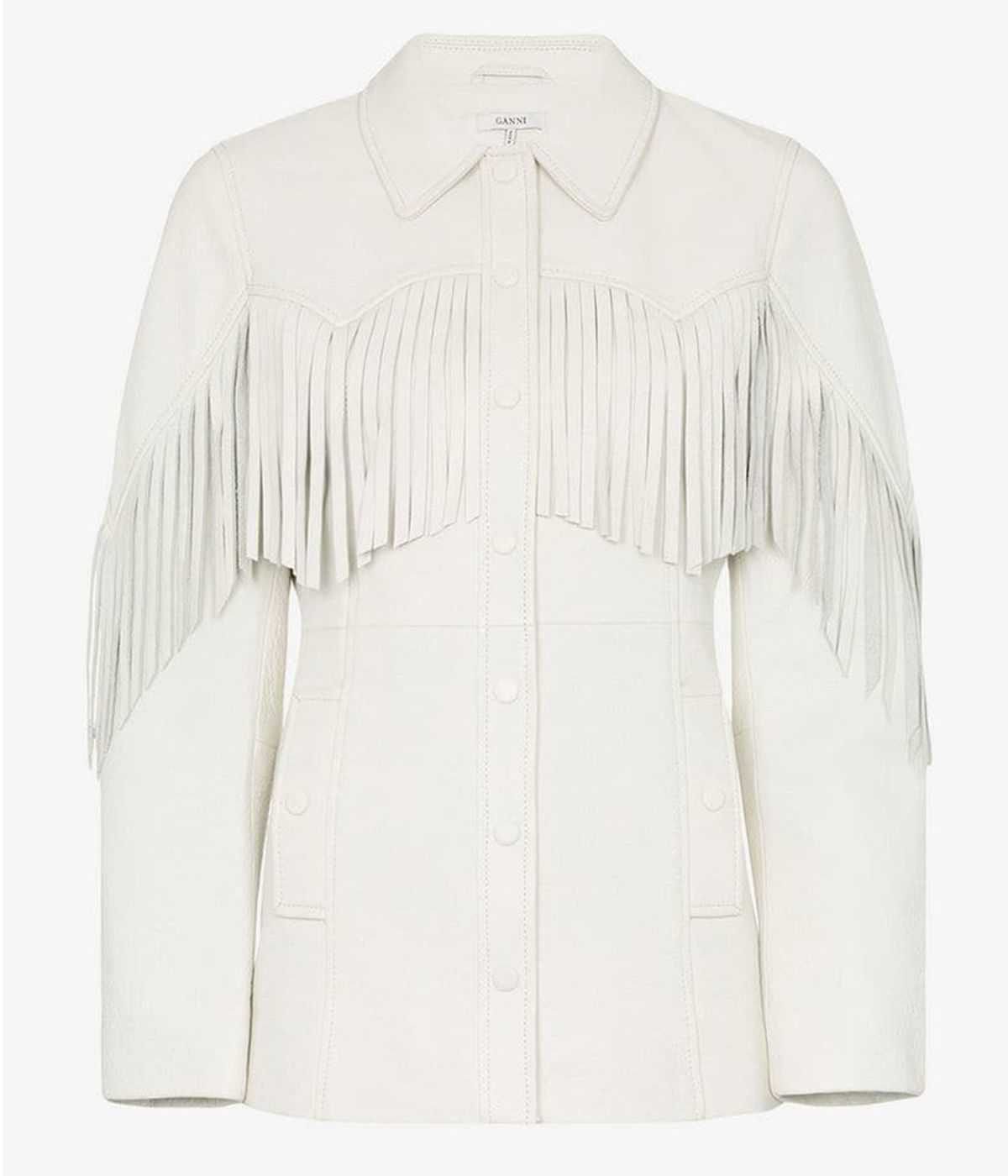 Ganni White Angela Fringed Leather Jacket