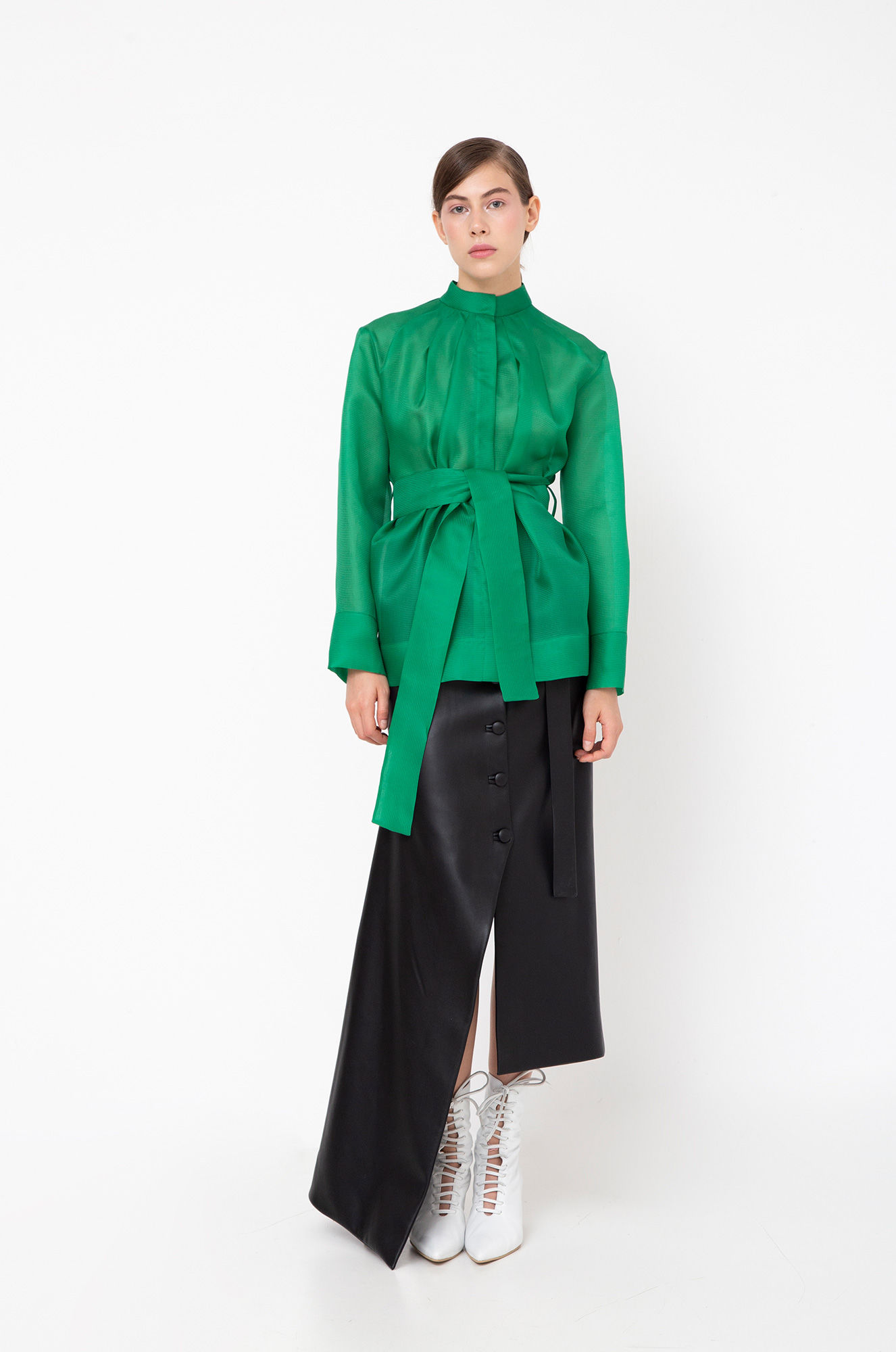 MATERIEL Gathered Belt Silk Blouse