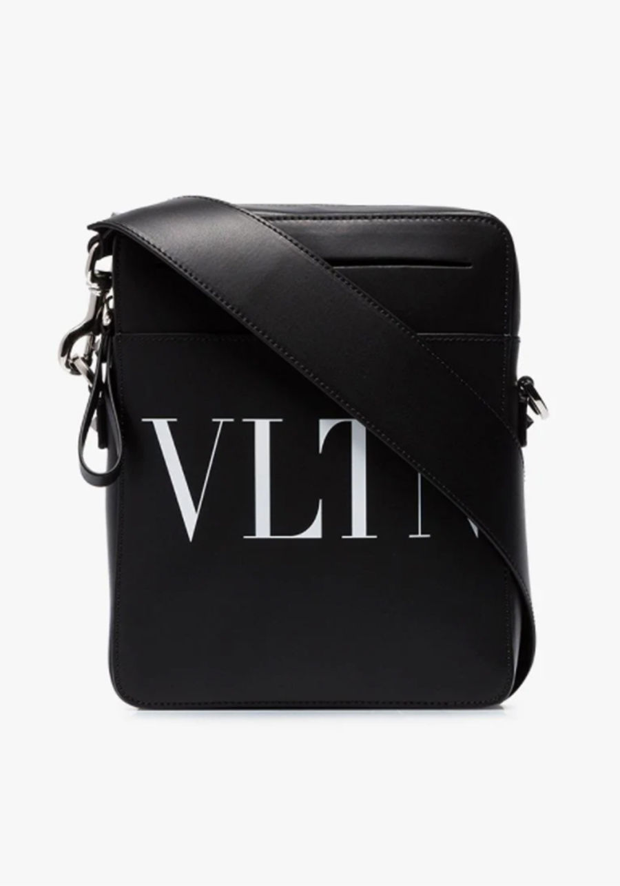 Valentino Logo Leather Messenger Bag