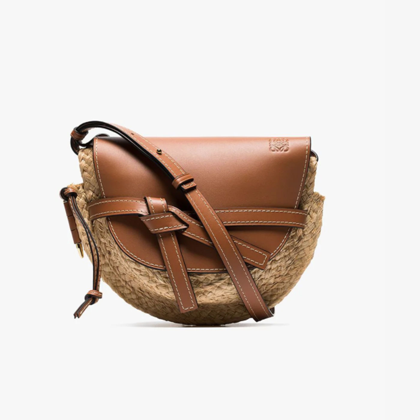 Loewe Mini Brown Gate Raffia Shoulder Bag