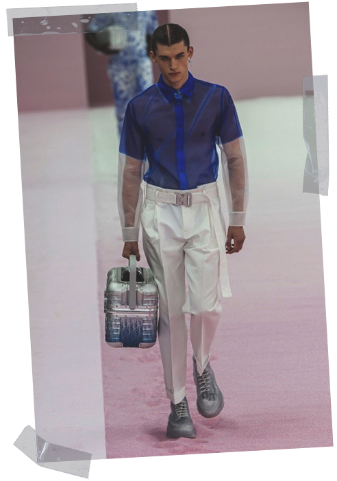 Christian Dior Men's Sheer SS20 Pink Blue White Shirt Model