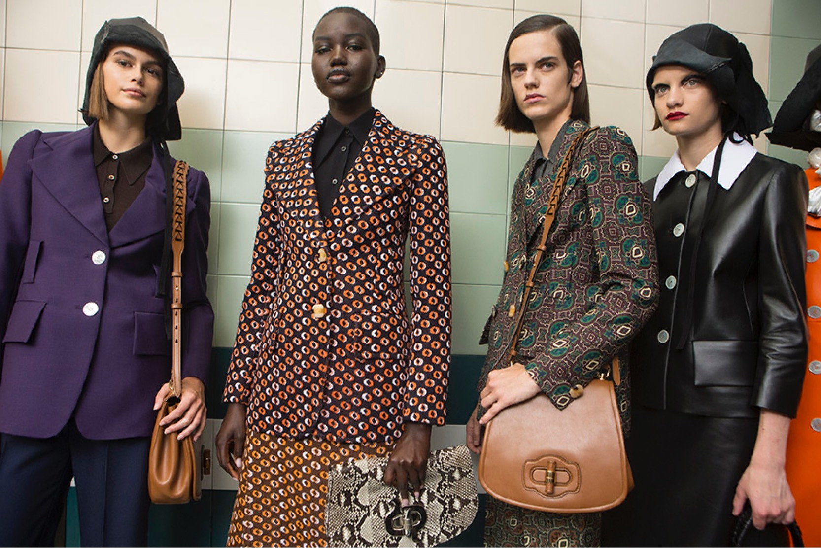 Models and Kaia Gerber backstage at Prada SS20 show