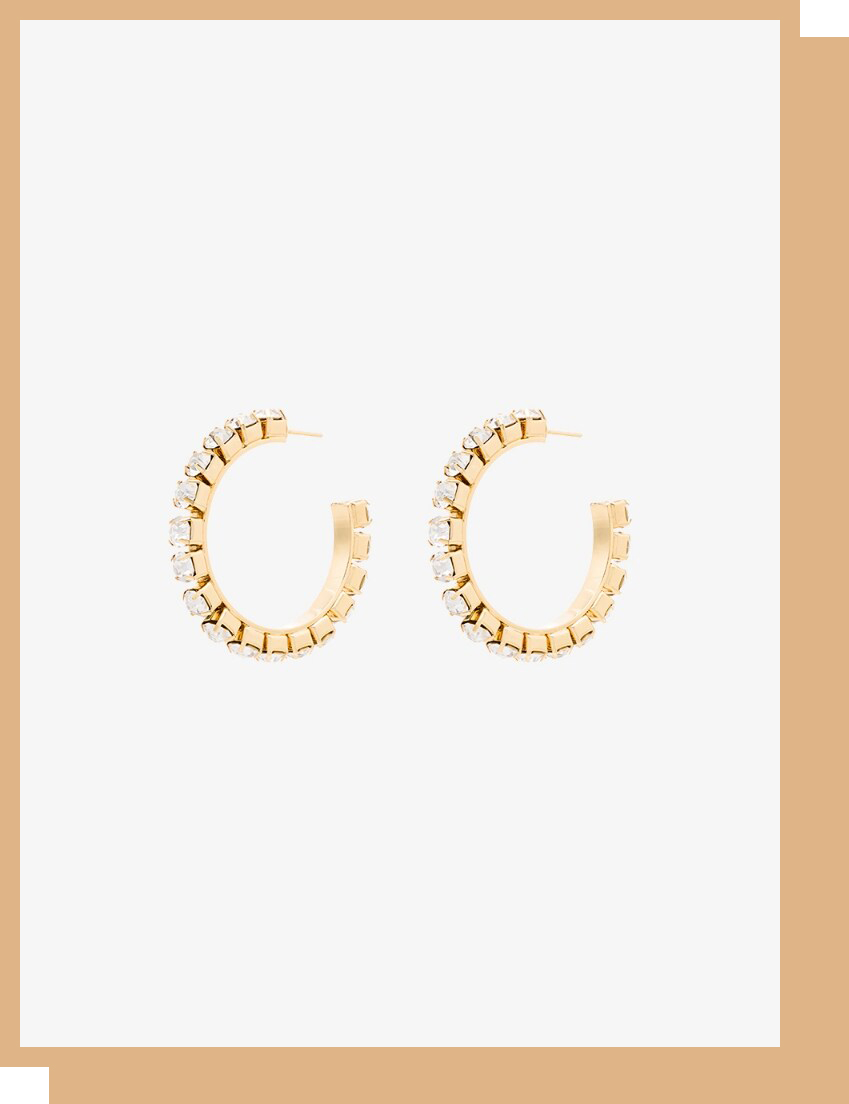 Area Gold Tone Crystal Medium Hoop Earrings