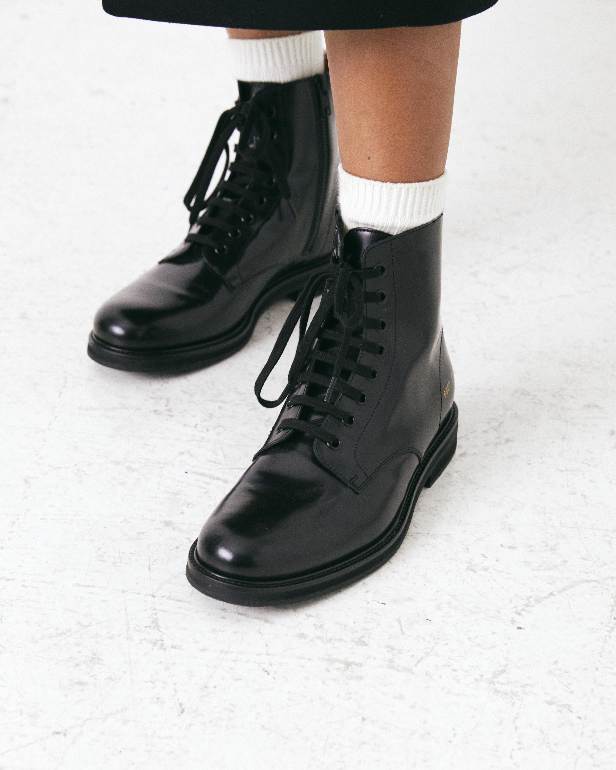 Common Projects Black Combat Leather Ankle Boots