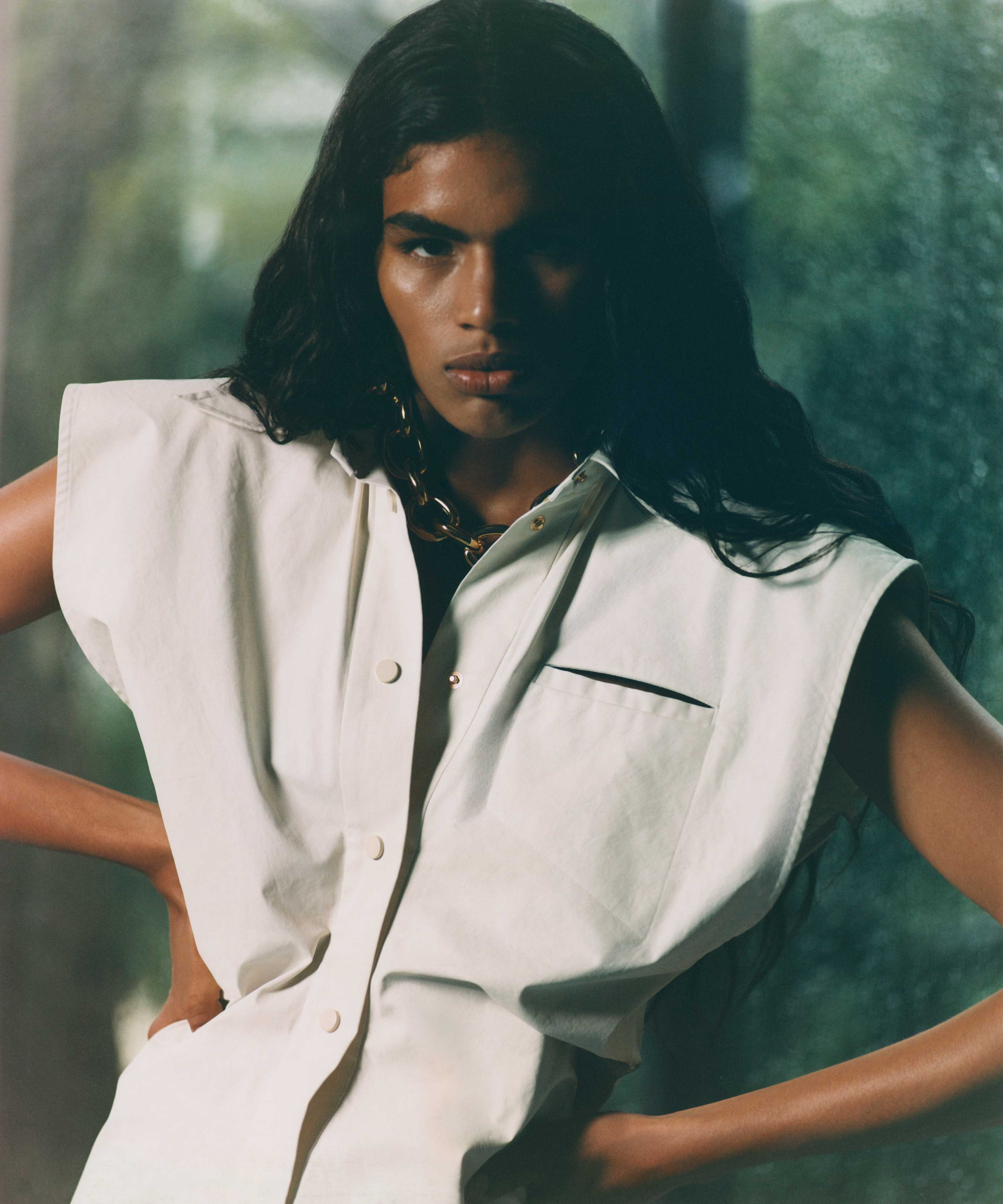 Model in Bottega Veneta dress