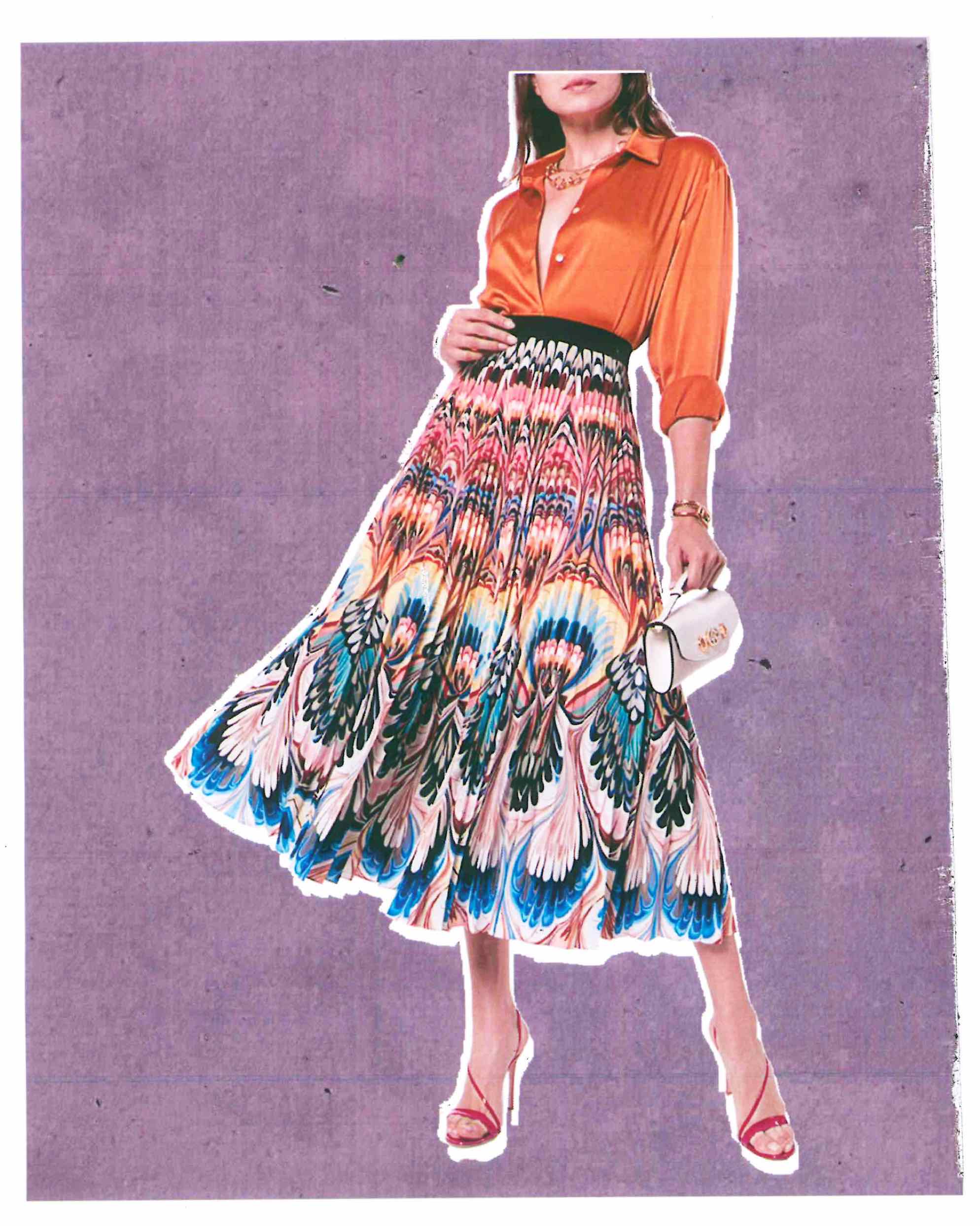 Mary Katrantzou marble print pleated skirt