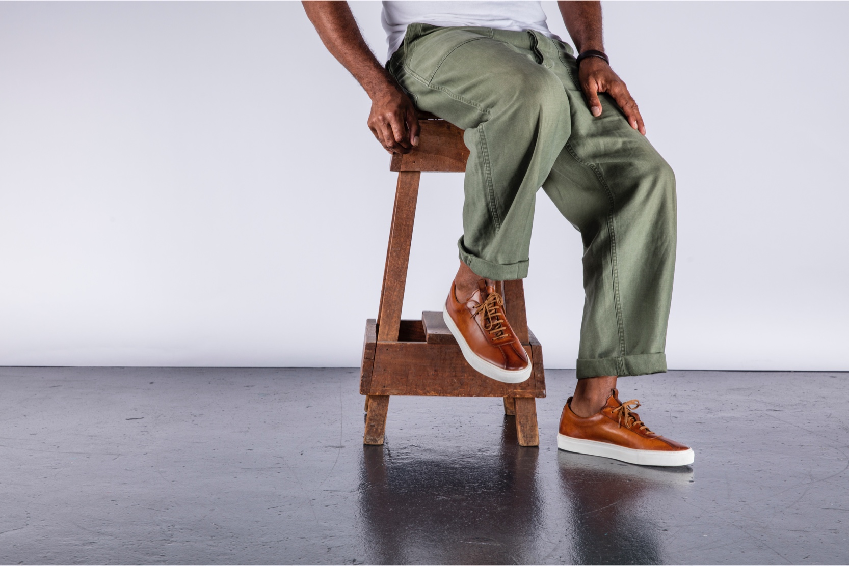 Grenson Tan Hand Painted Leather Sneakers