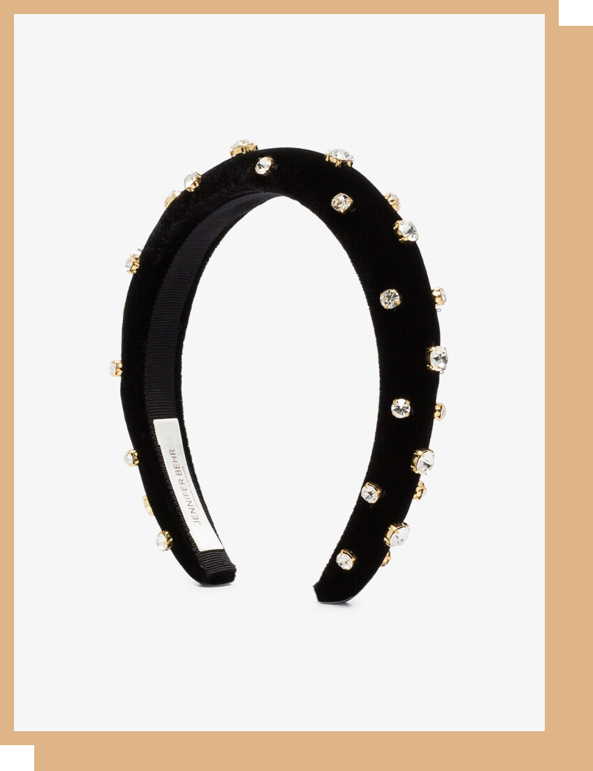 Jennifer Behr Black Crystal Stud Velvet Headband
