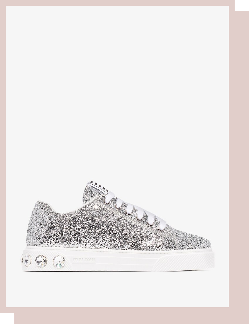 Miu Miu Silver Glitter Low Top Sneakers