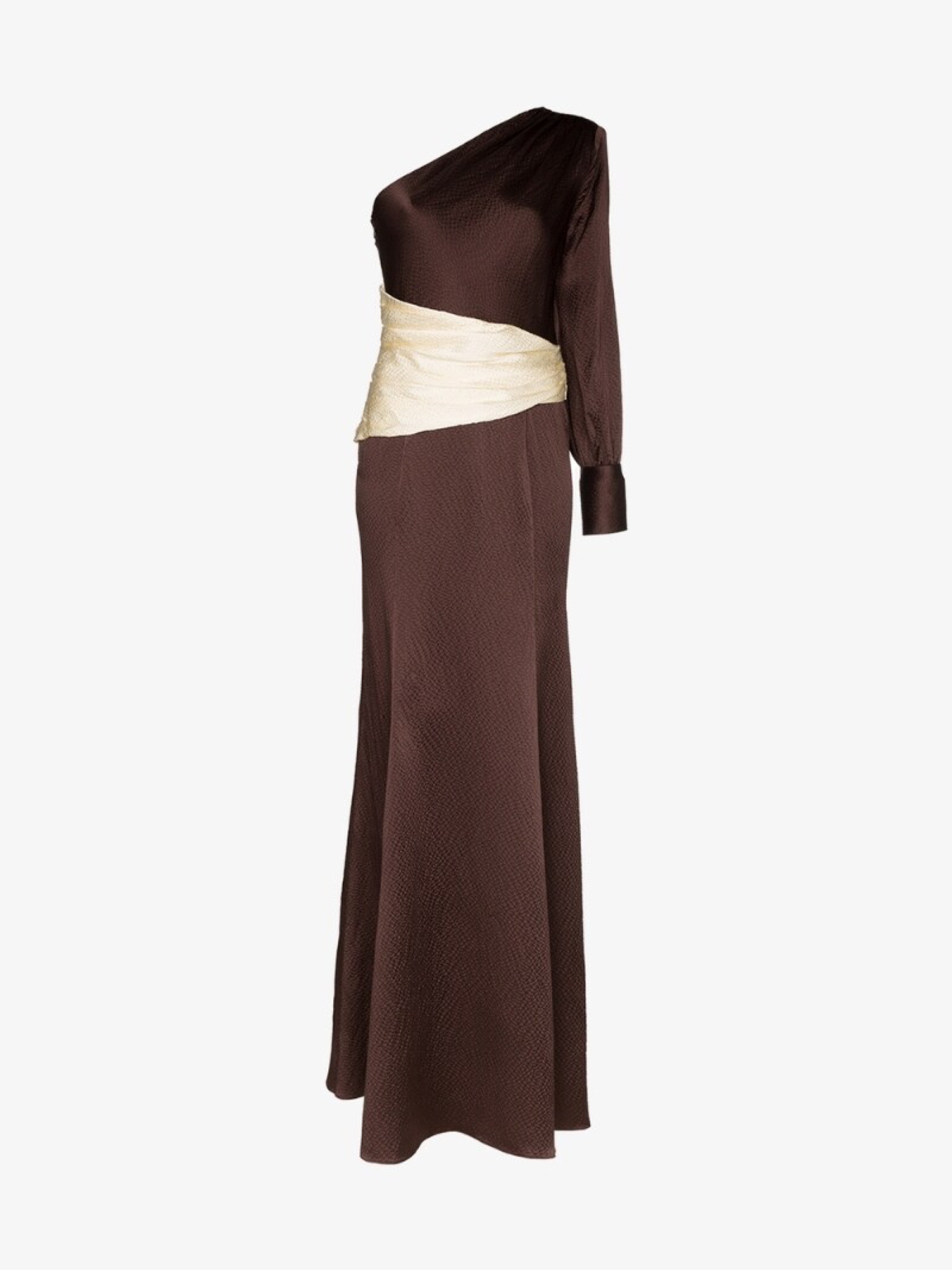 Rebecca De Ravenel One Shoulder Waist Sash Silk Gown