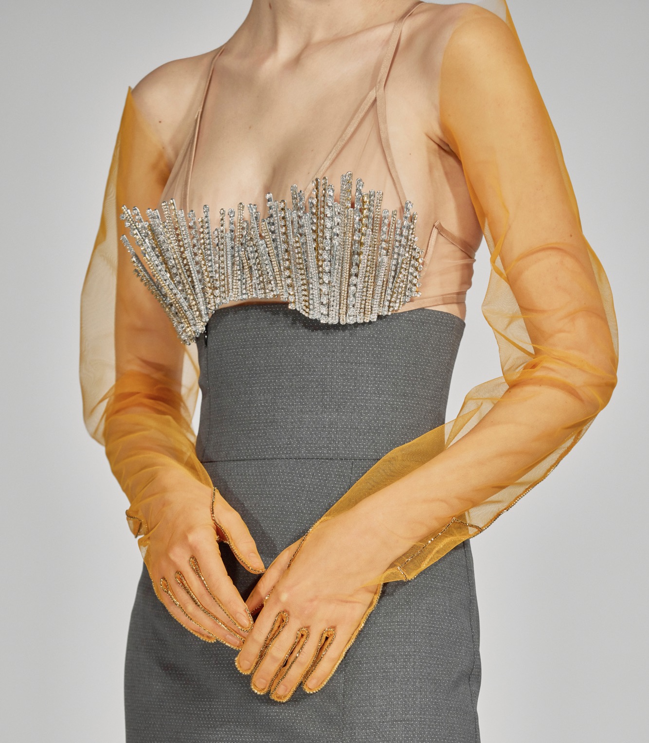 FROLOV Crystal Embellished Mesh Bra