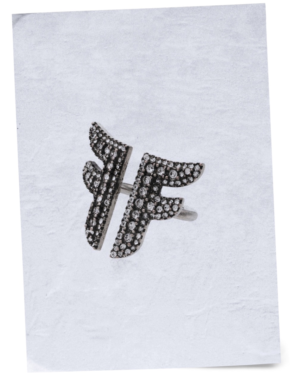 Fendi Silver Tone Flying F Crystal Logo Ring