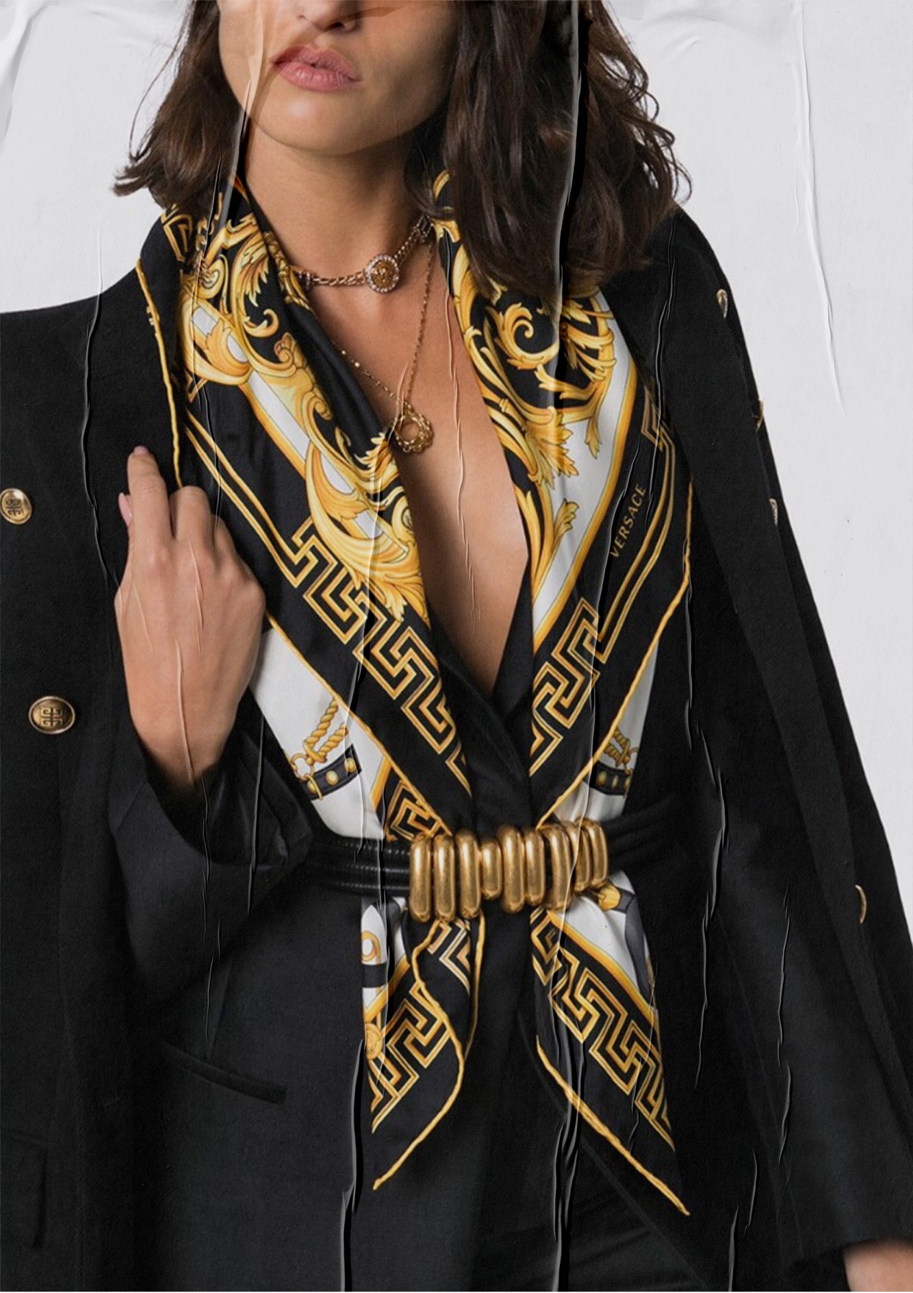 Versace Black Baroque Print Silk Scarf