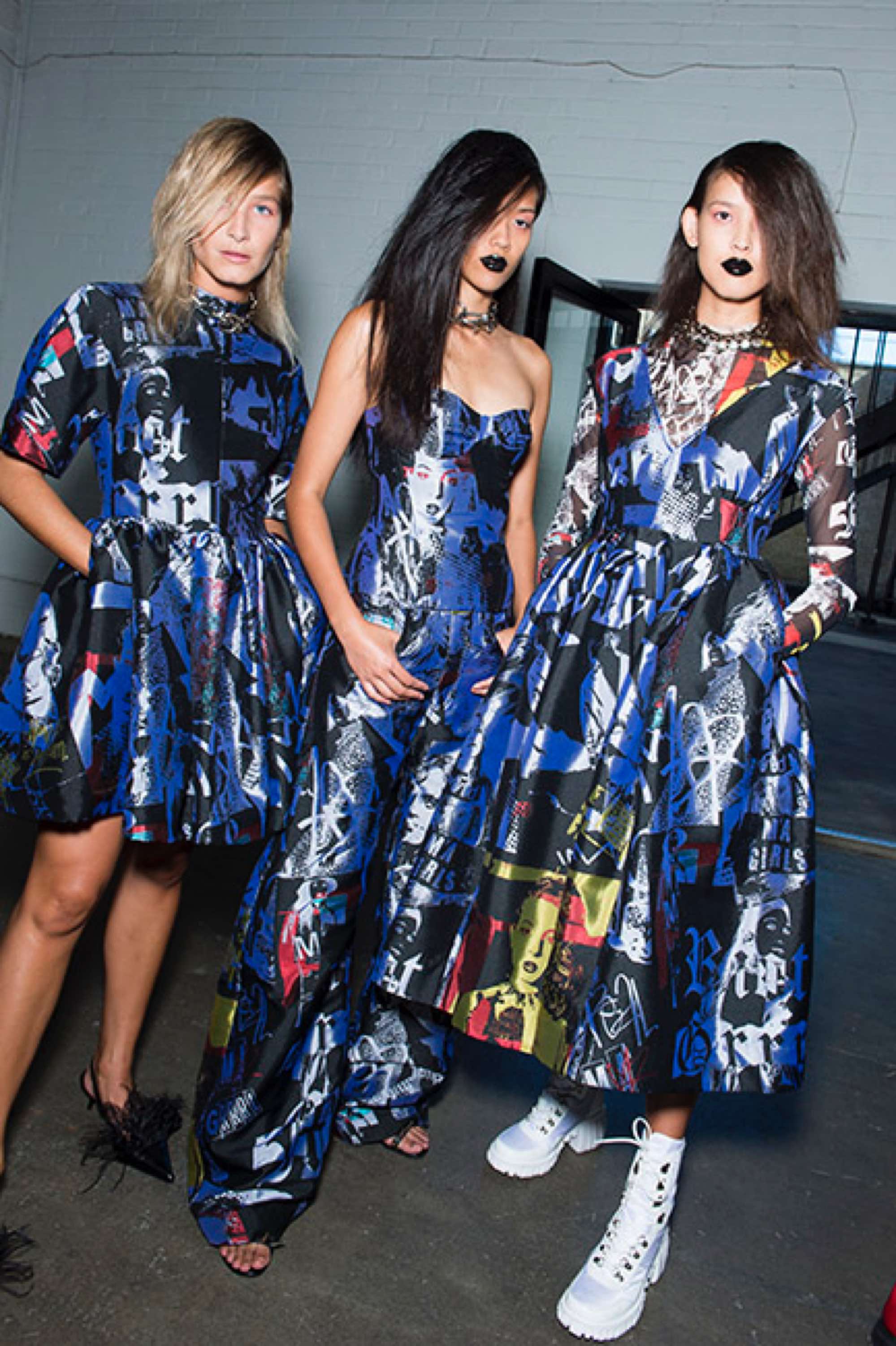 Models backstage at the Marques’Almeida SS20 show shot by Jasan Lloyd Evans