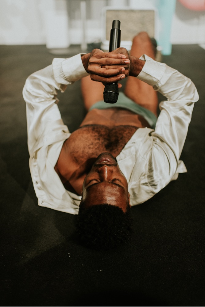 Dancer Vinson Fraley Jr performs inside Orta Miklos sculpture