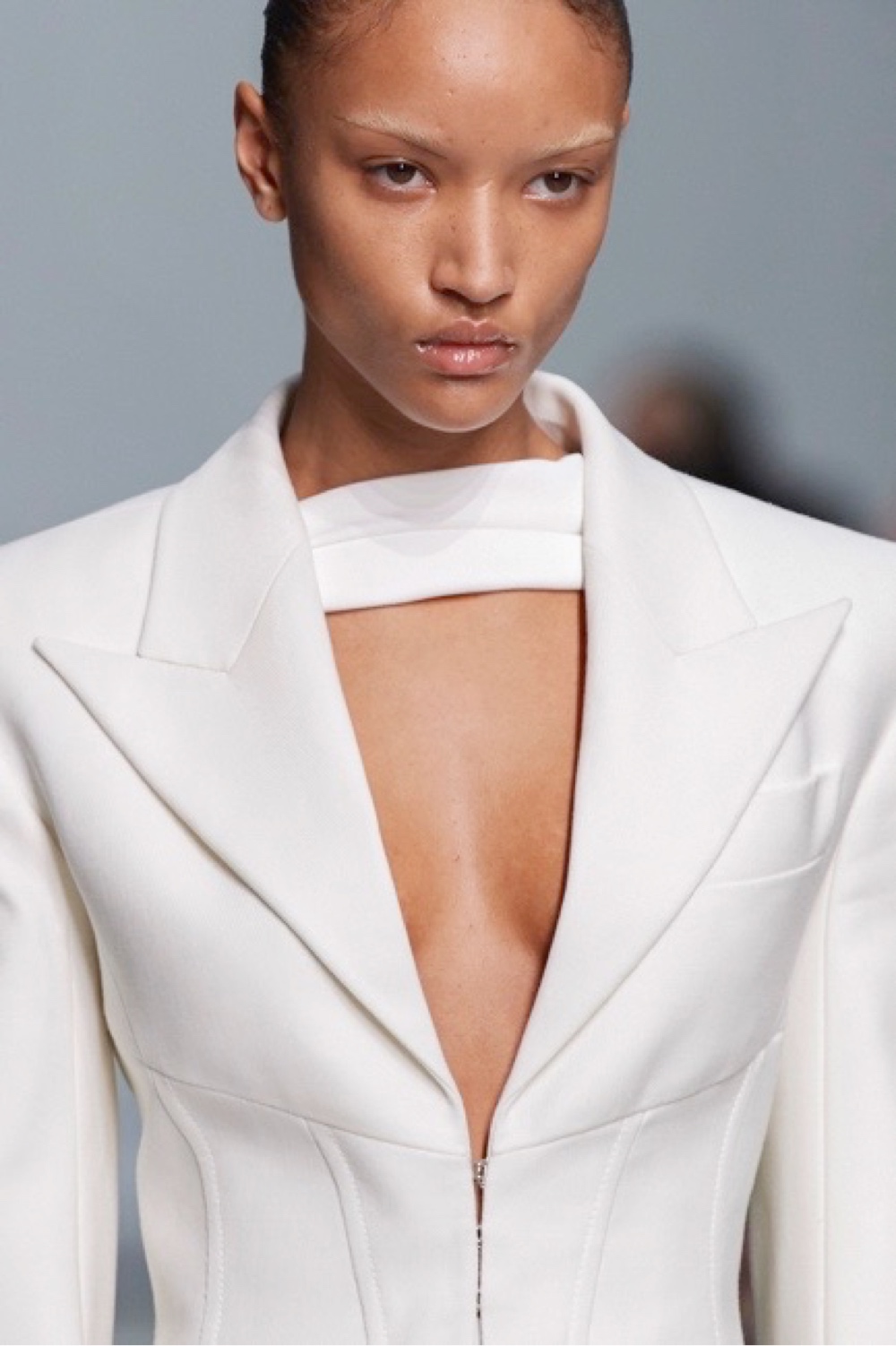 Model walks the runway at the Mugler SS20 show shot by Jasan Lloyd Evans