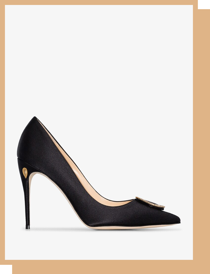 Jennifer Chamandi Black Lorenzo 105 Silk Pumps
