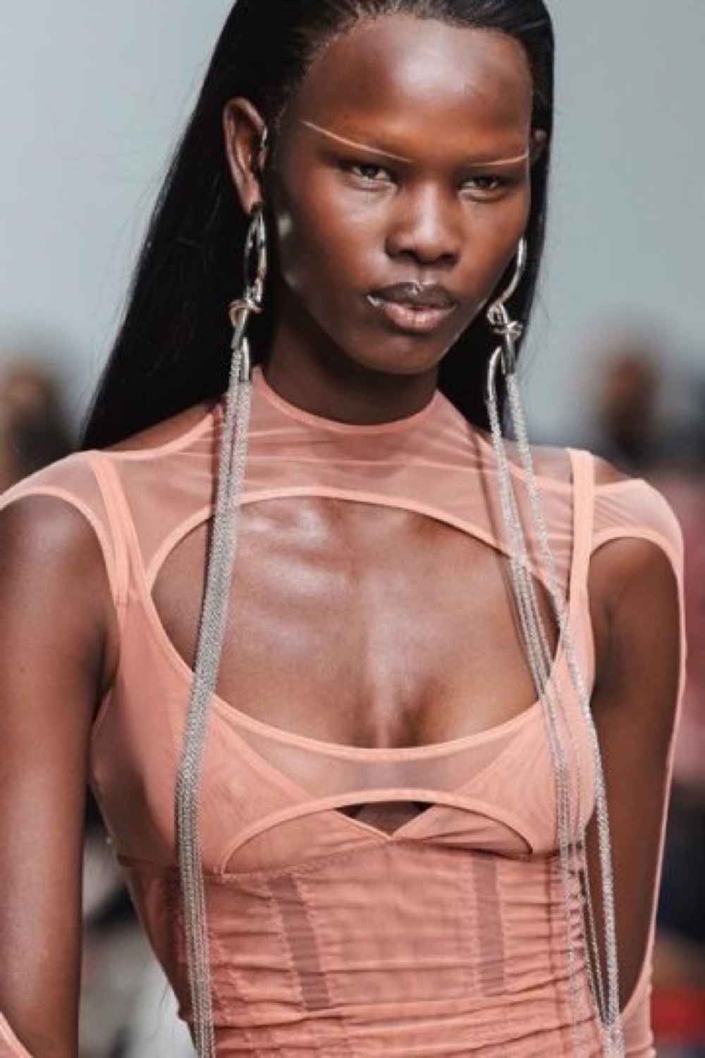 Model walks the runway at the Mugler SS20 show shot by Jasan Lloyd Evans