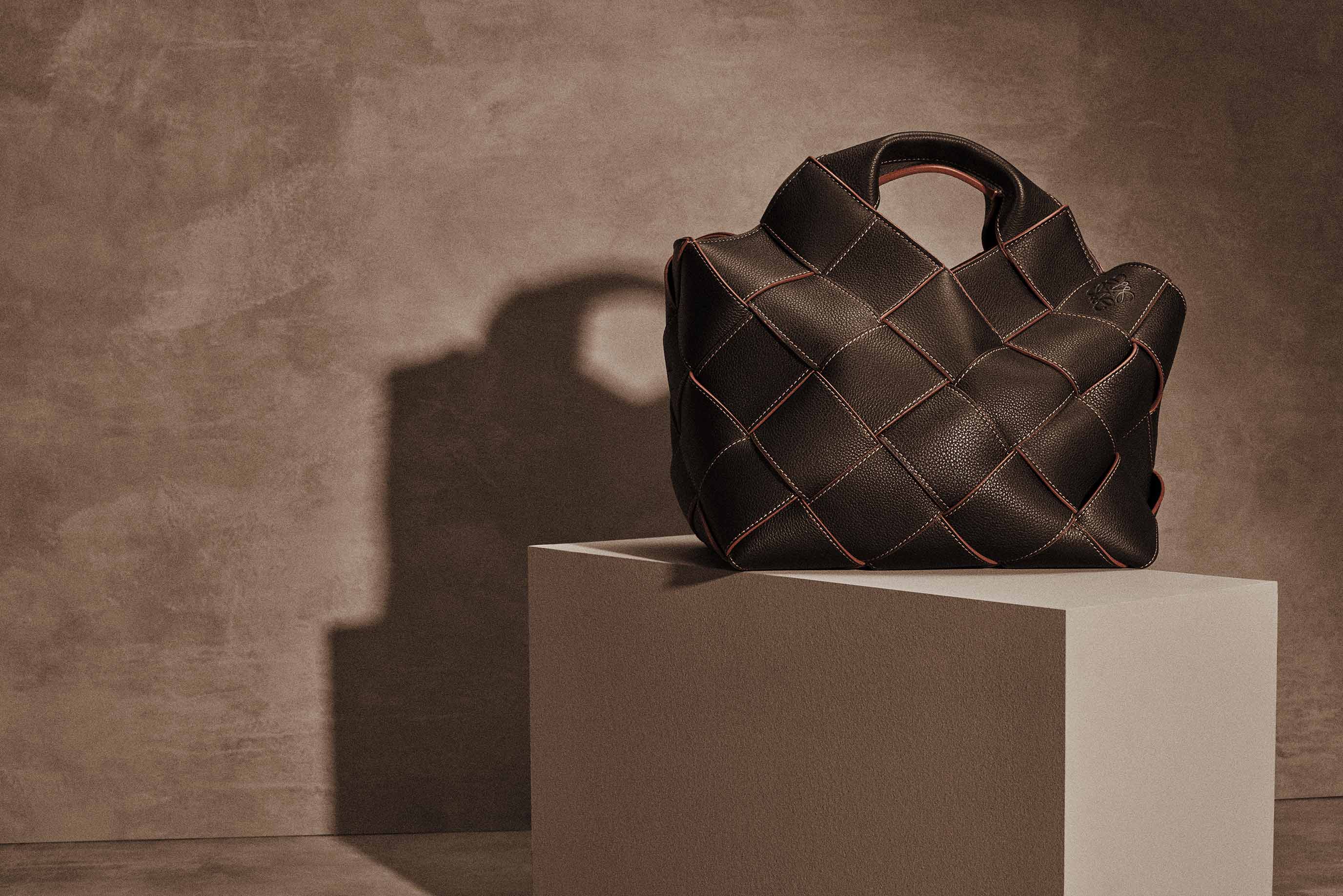 Loewe Black Woven Leather Basket Tote Bag