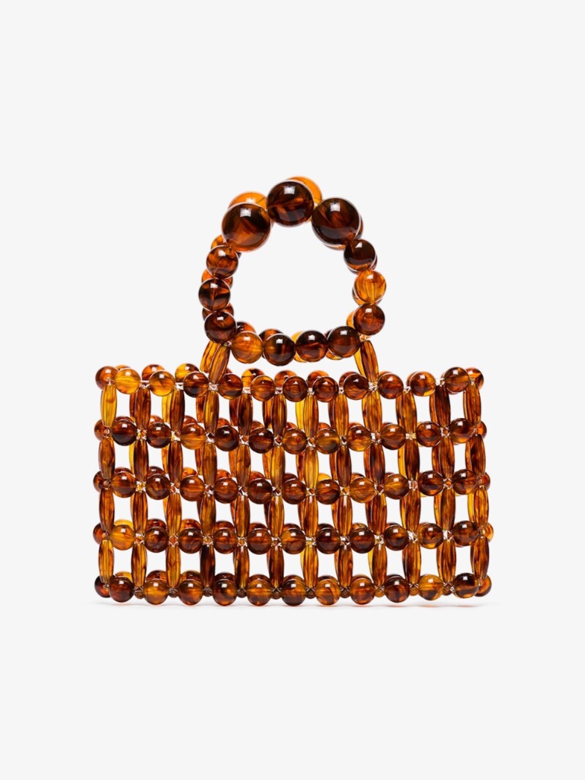 Cult Gaia Brown Cora Beaded Clutch Bag