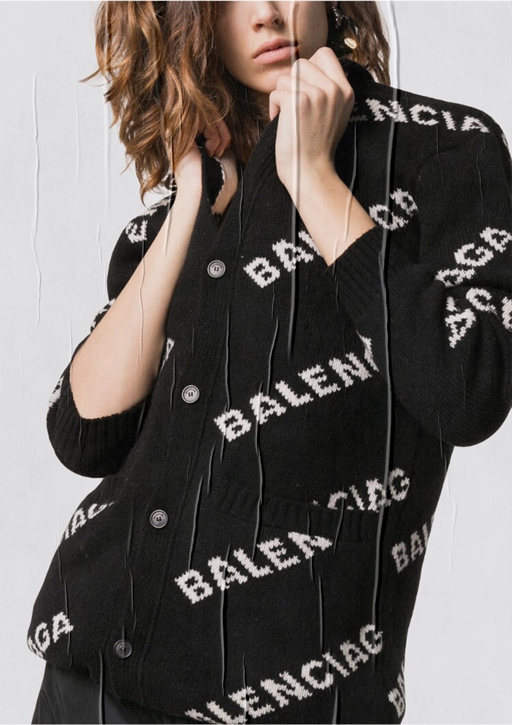 Balenciaga Logo Wool Blend Cardigan