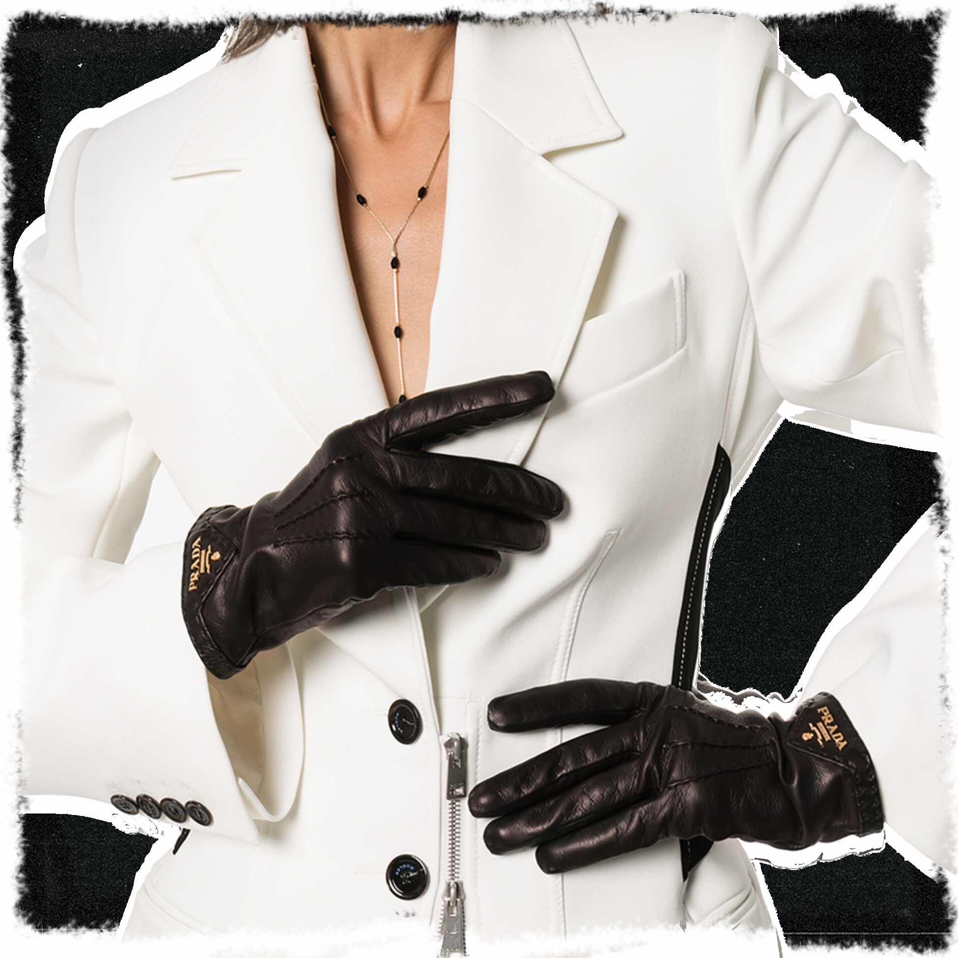 Prada Black Logo Leather Gloves