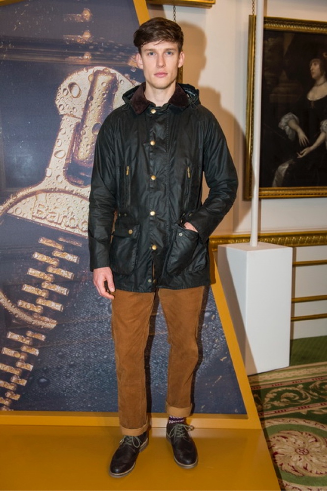 Model wearing Barbour Bedale Wax Jacket
