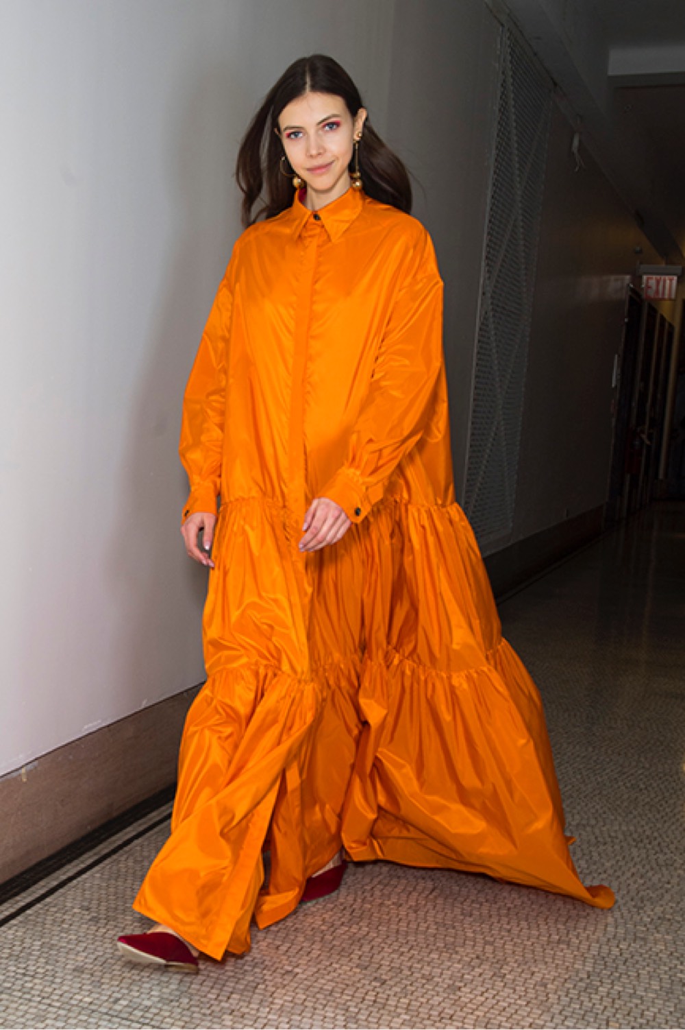 Carolina Herrera AW19 Orange Taffeta Oversized Dress