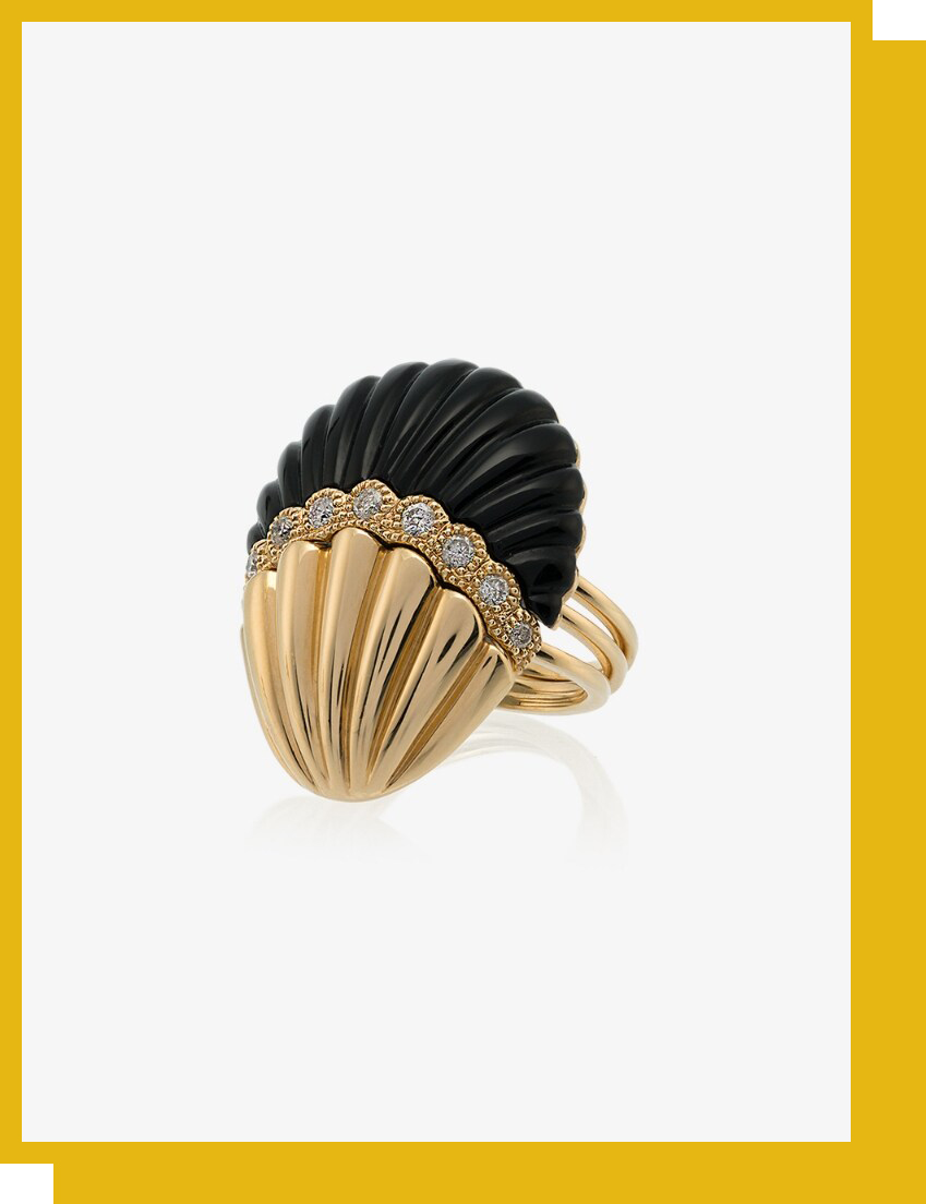 Yvonne Léon 18K Yellow Gold And Black Shell Diamond Ring