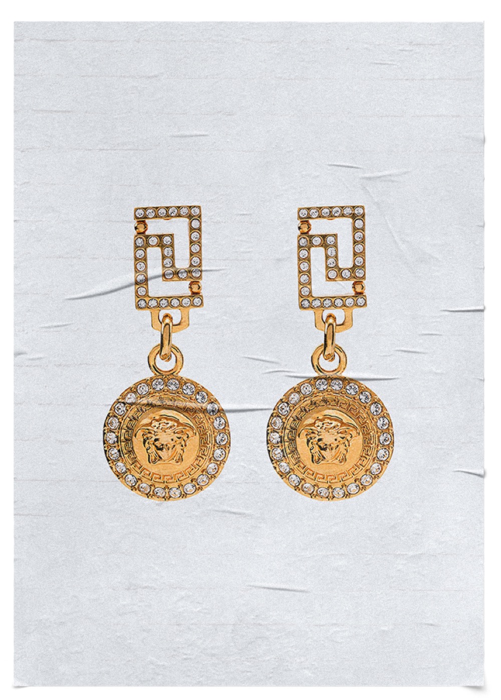 Versace Gold Tone Crystal Medusa Earrings