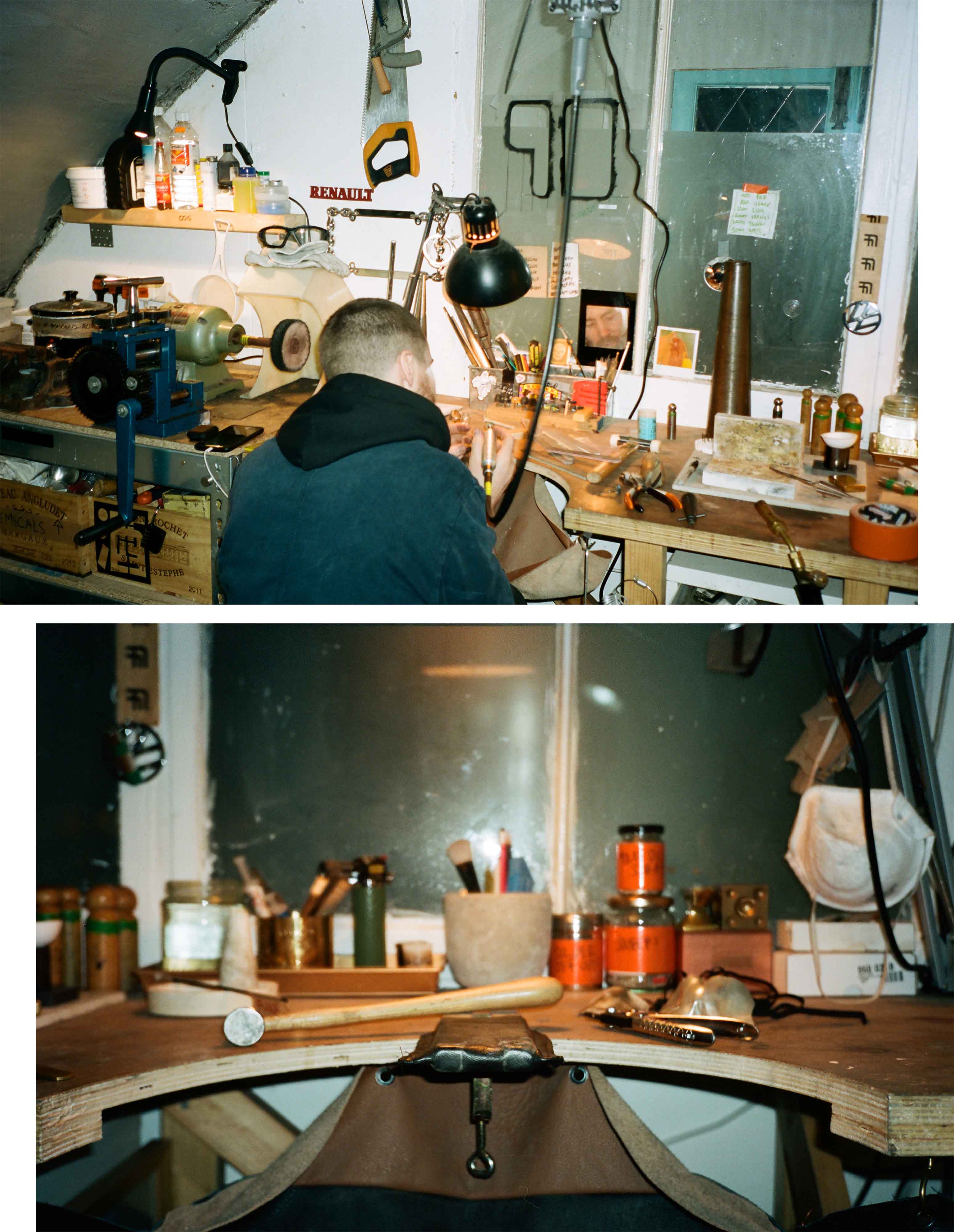 “Our workbench at the studio in Hackney,  ​​​​​​​where we make our pieces.”