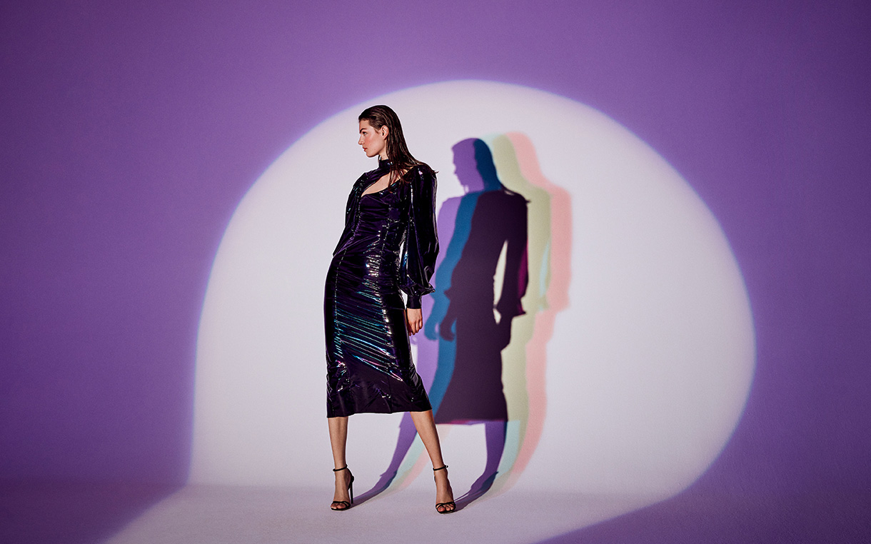 Model wearing rotate dress